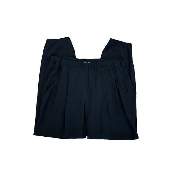 Eileen Fisher Pants Women's M Black Crepe Ankle Pull-On Pleated EUC Inseam 29" - Picture 1 of 9